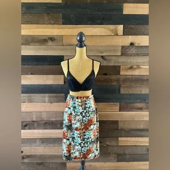 Betsey Johnson Set Shirt & Skirt Medium Brown Green Geometric Bell Sleeve Top - Picture 3 of 13